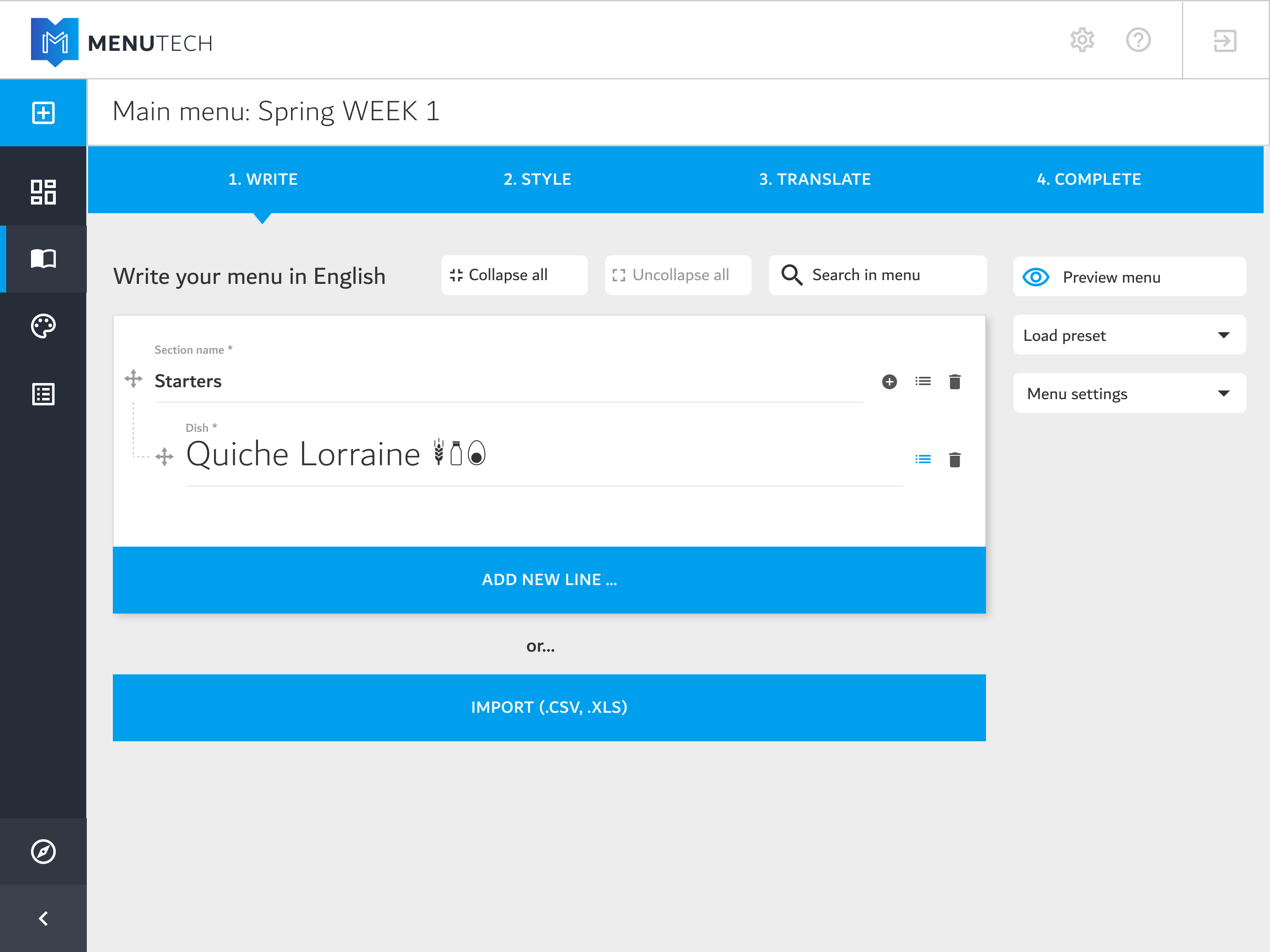 Step 1_Write or Import main menu Menutech