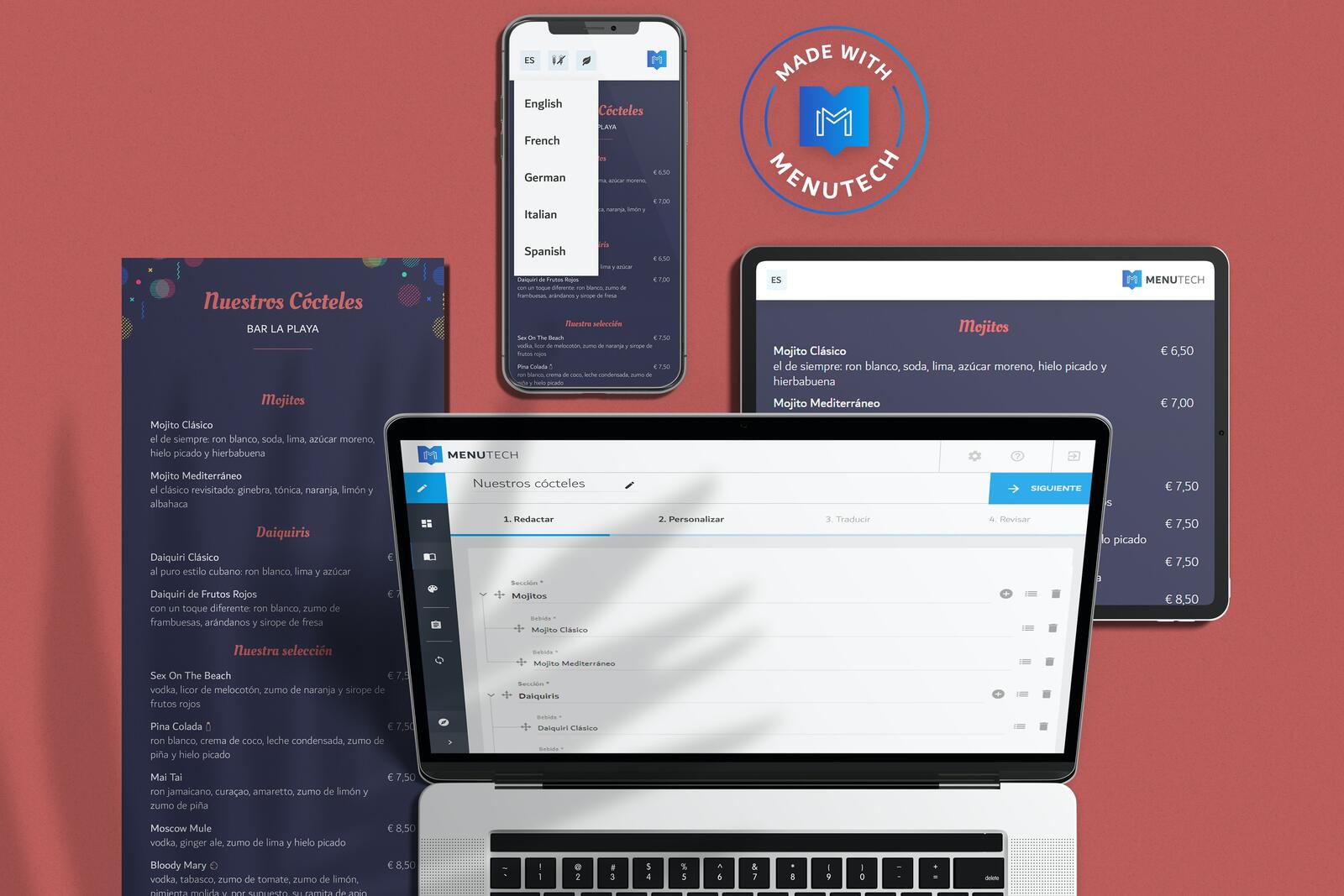 Cocktail menu made on Menutech